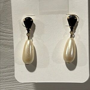 Onyx and Pearl Dangly Earrings